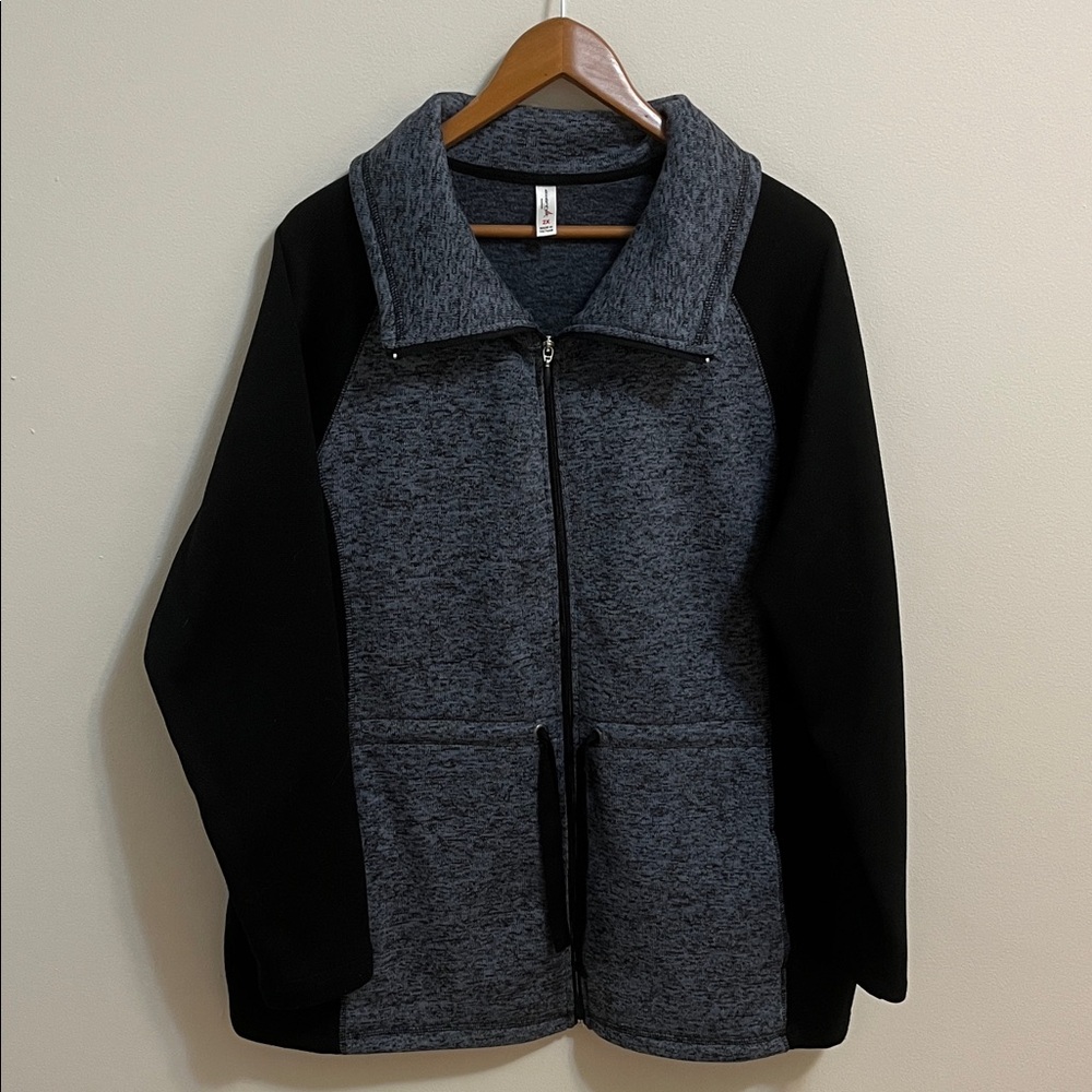 Women's Sweater Jacket Plus Size 2X Gray Black Zipper Pockets Layering Staple